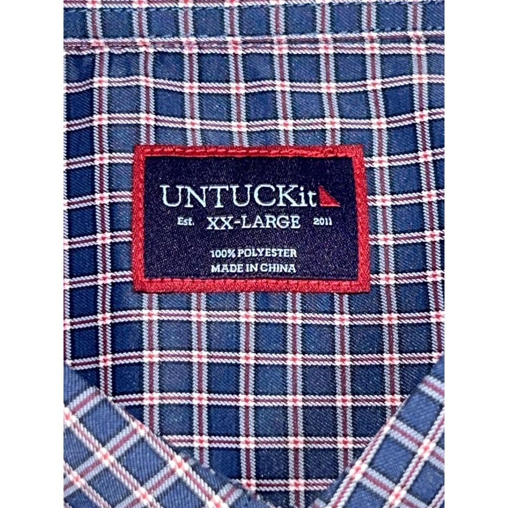 UNTUCKit Shirt Mens 2XL Blue Check Polyester Long Sleeve Button Up Casual Woven - Picture 2 of 5